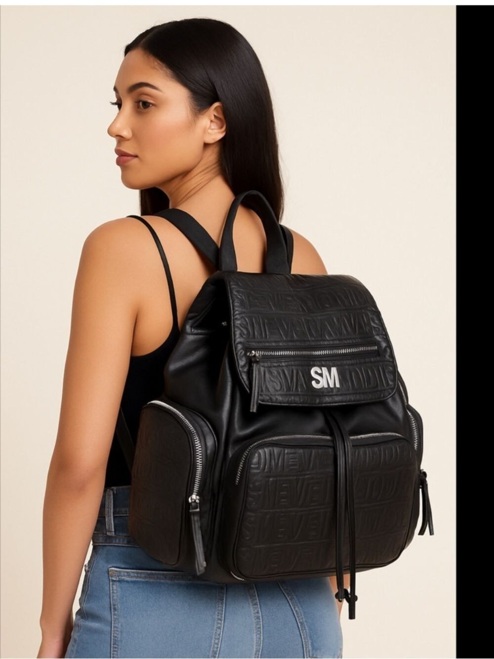 Steve Madden Black Faux Leather Diaper Backpack